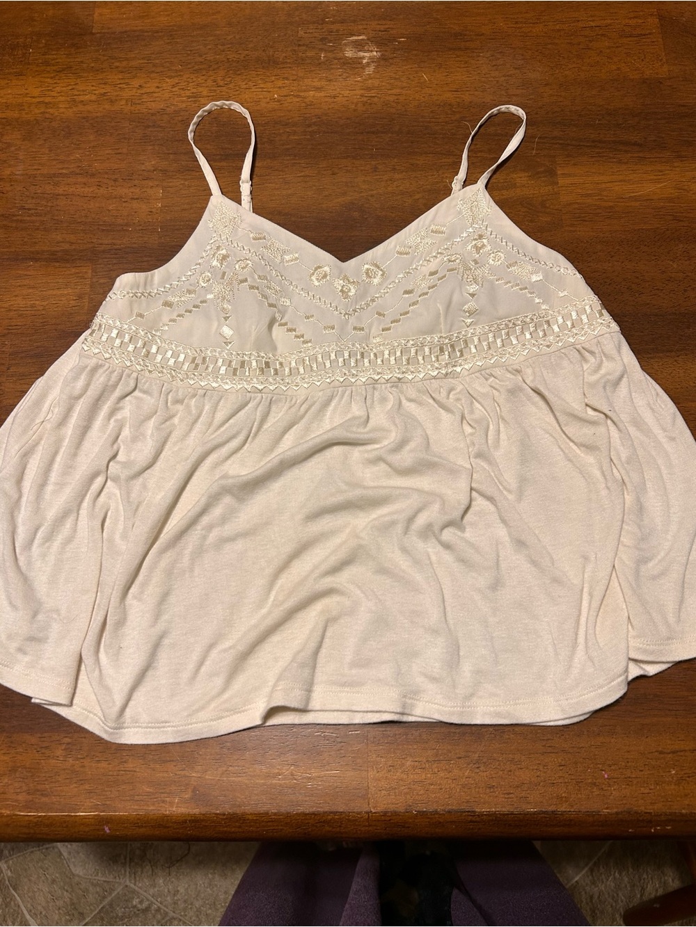 American Eagle Outfitters Cream Embroidered Spaghetti Strap Tank